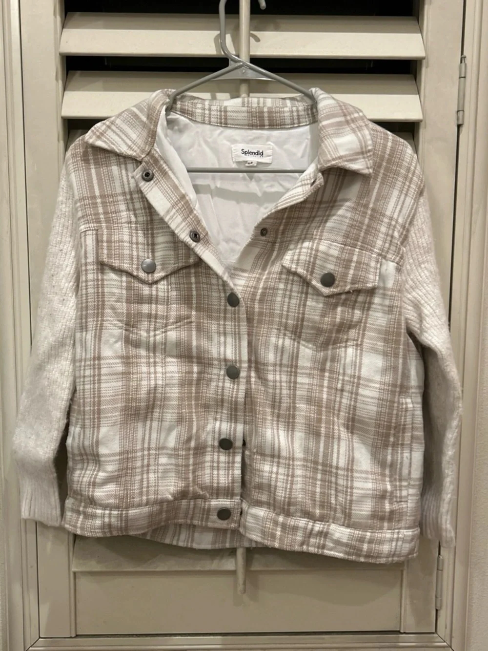 Splendid Plaid Shacket Jacket in Beige and White